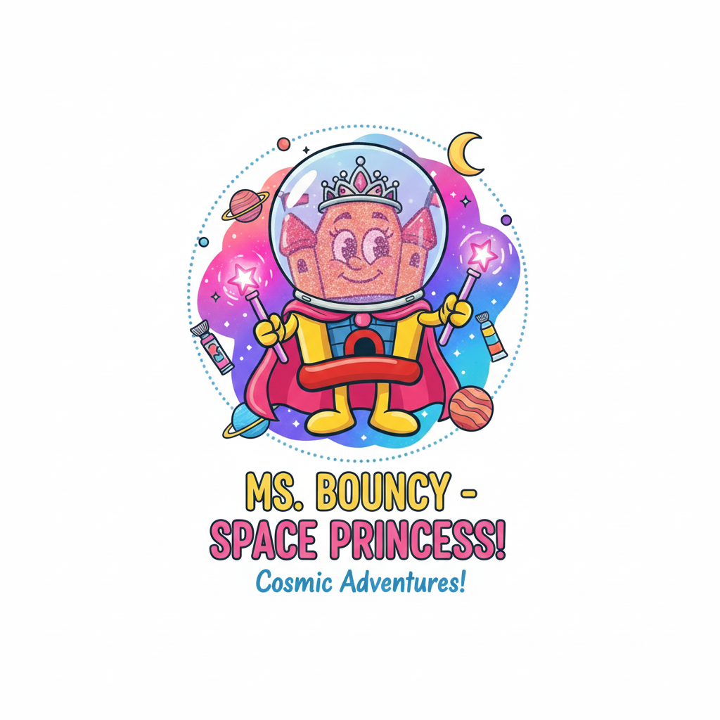 Voorbeeld ingekleurd: Ms. Bouncy Space Princess